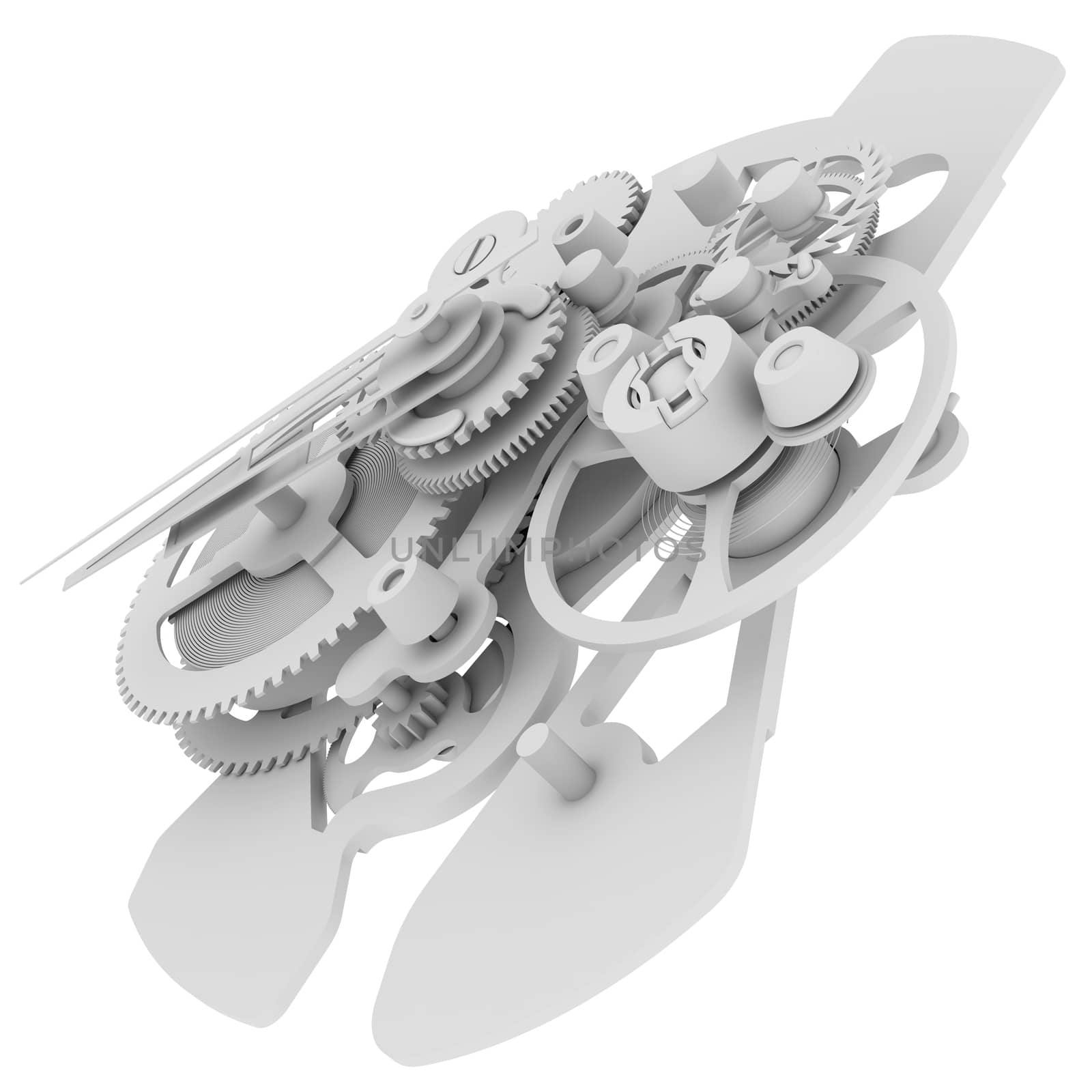 Clock mechanism. Isolated render on a white background