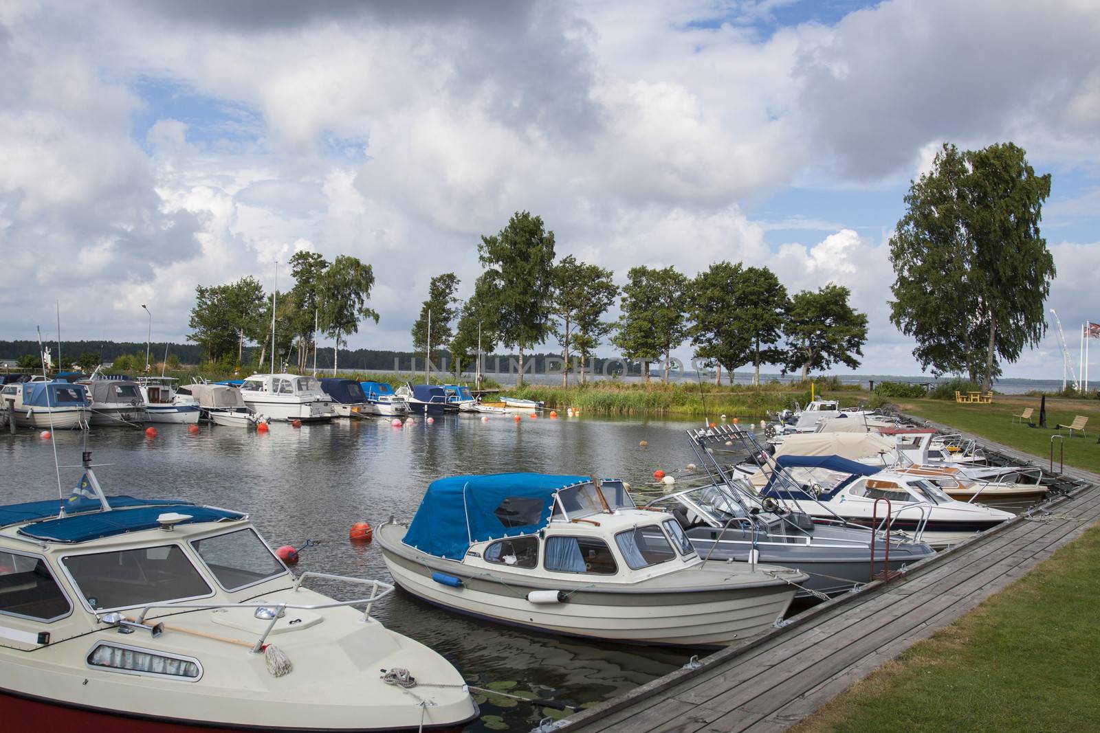 A small summer marina in sweden with yachts