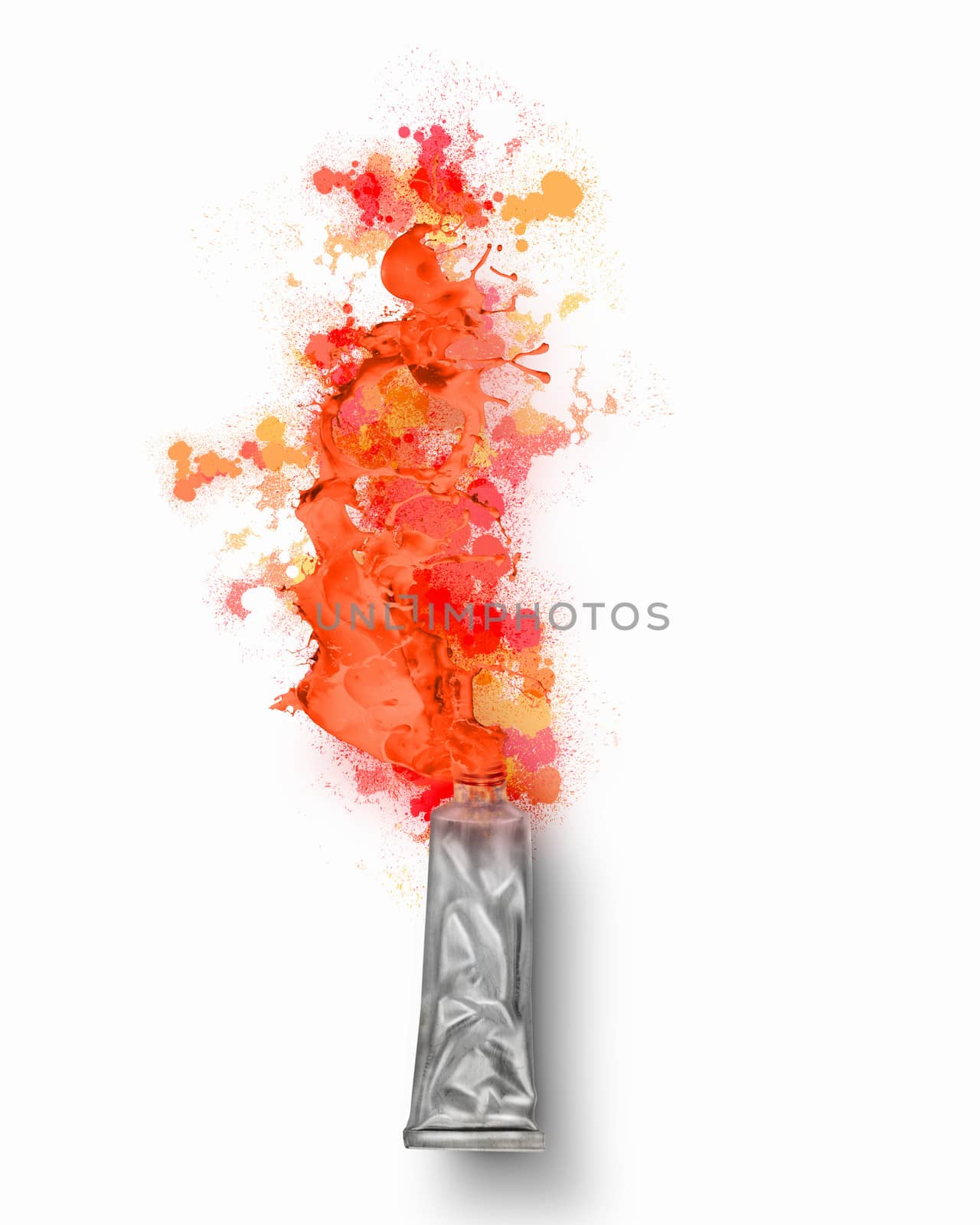 Image of paint tube with color splashes