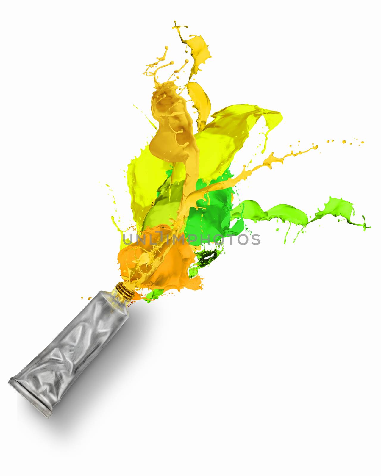 Image of paint tube with color splashes