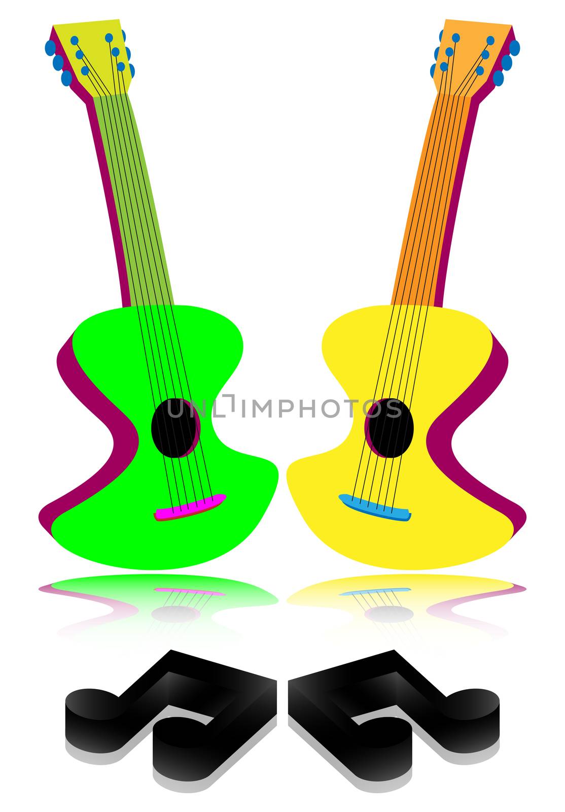 guitar and note on white background