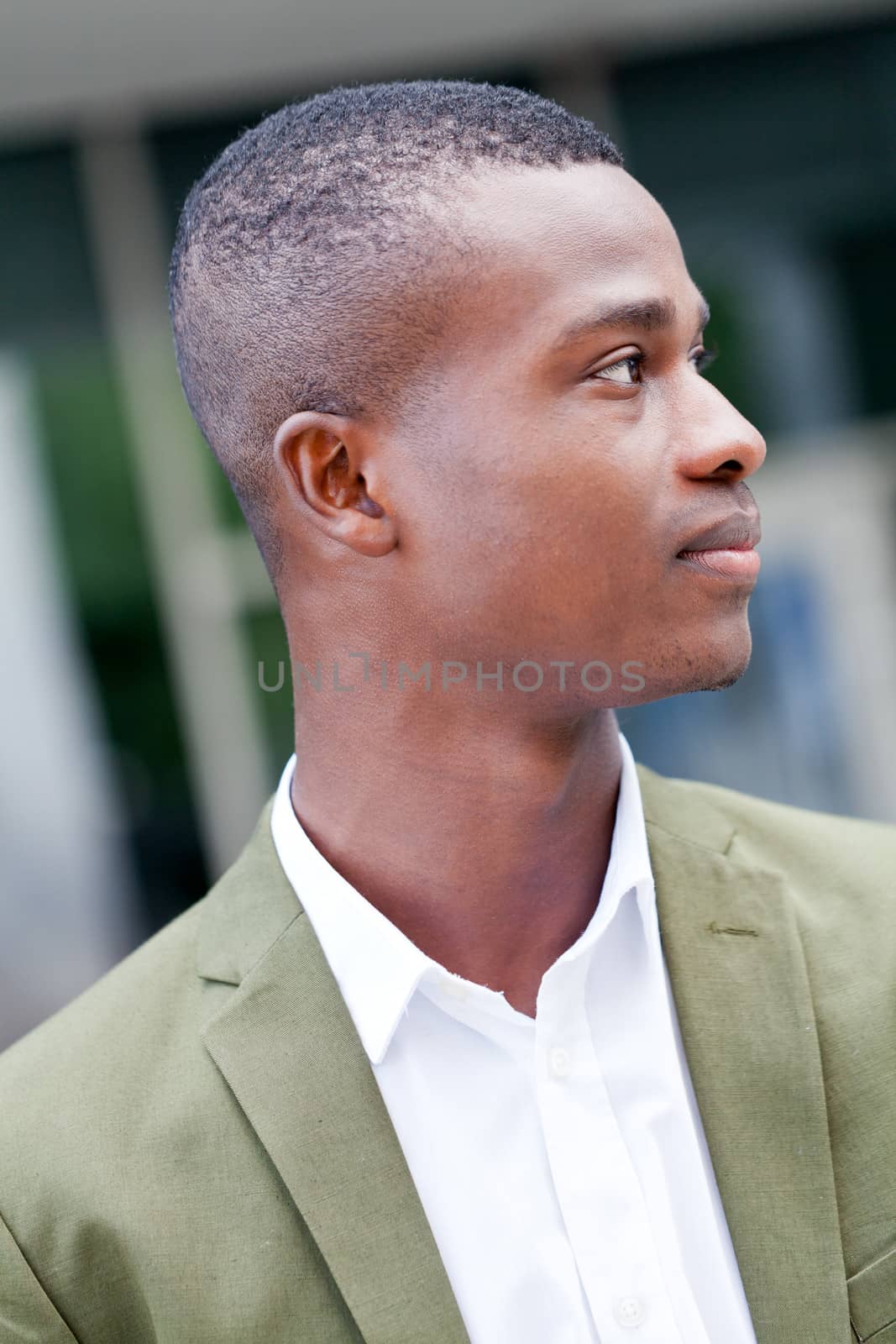 young successful african business man outdoor in summer self confident