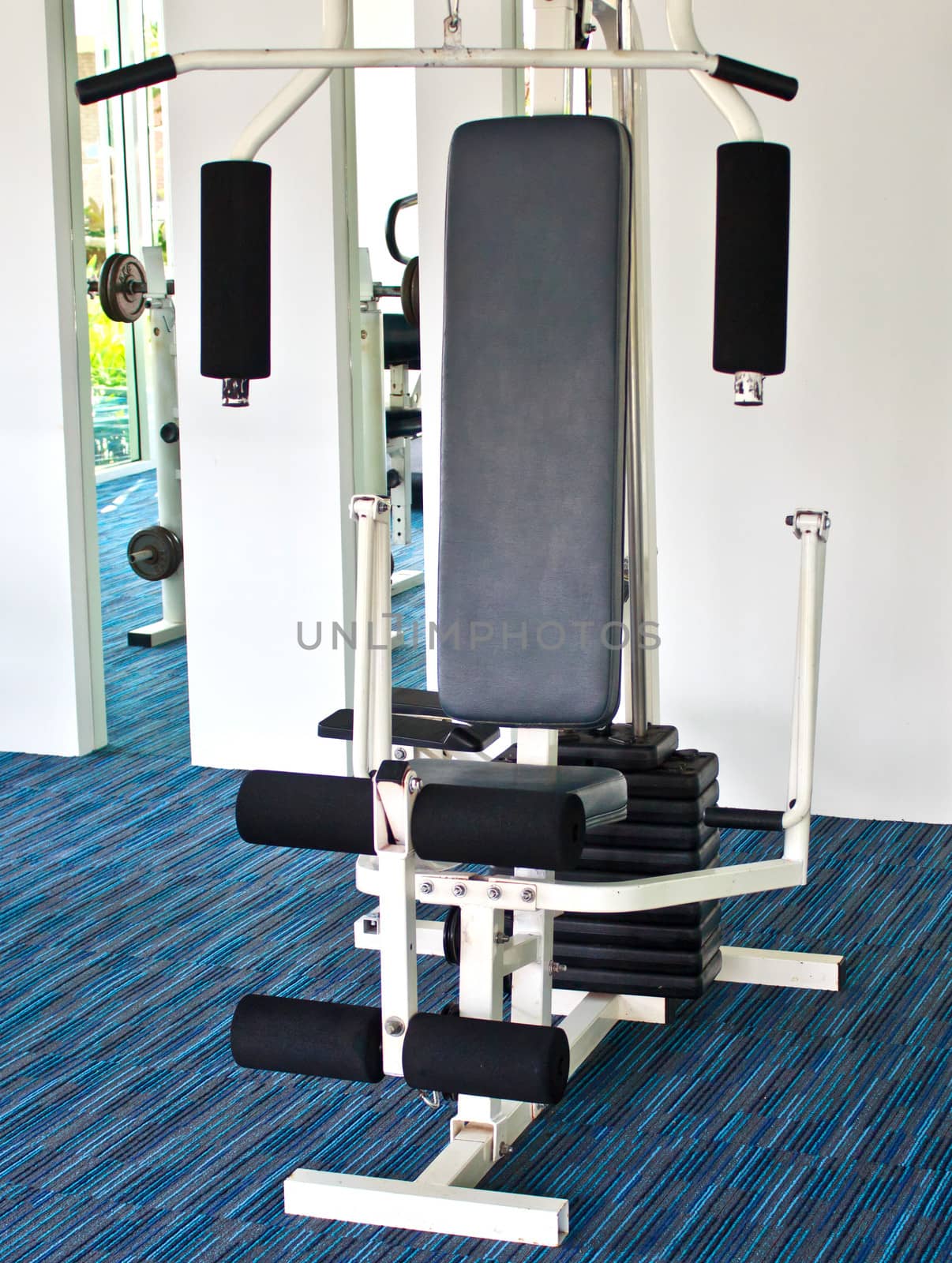 Gym and muscle machine. Health and fitness object in the Hotel
