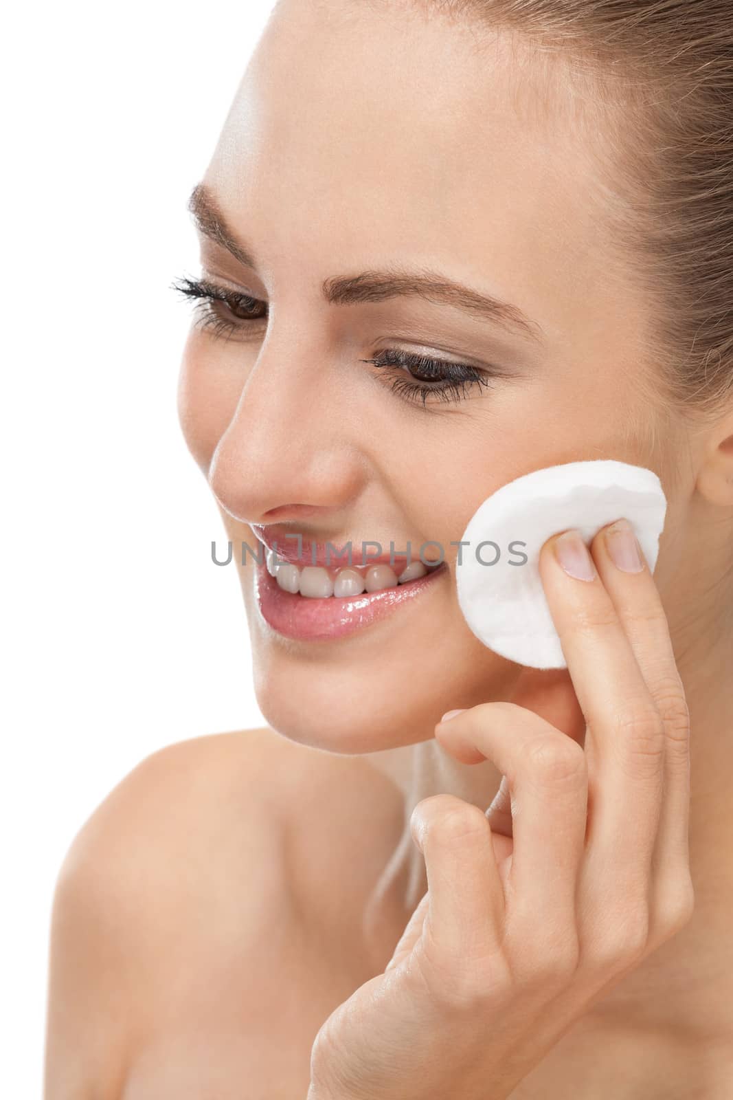 beautiful young woman portrait make up removing isolated cosmetic clean purity