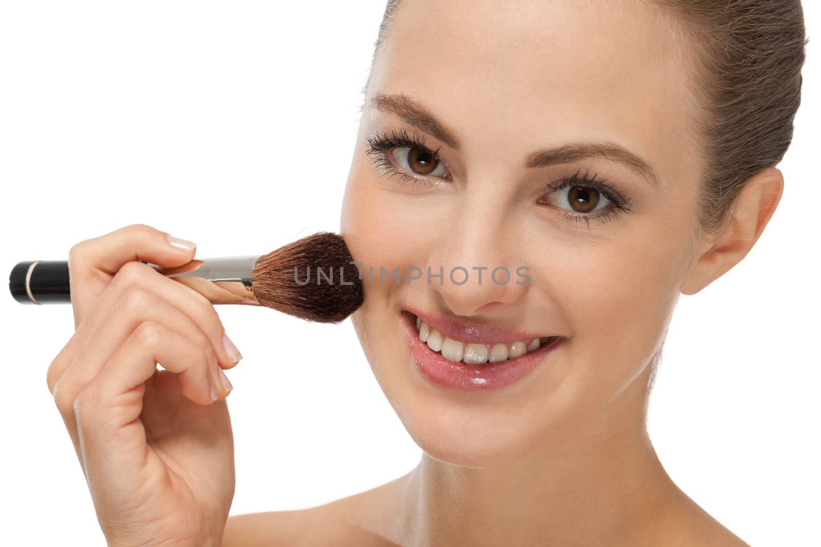 attractive woman powder face make up cosmetic beauty salon