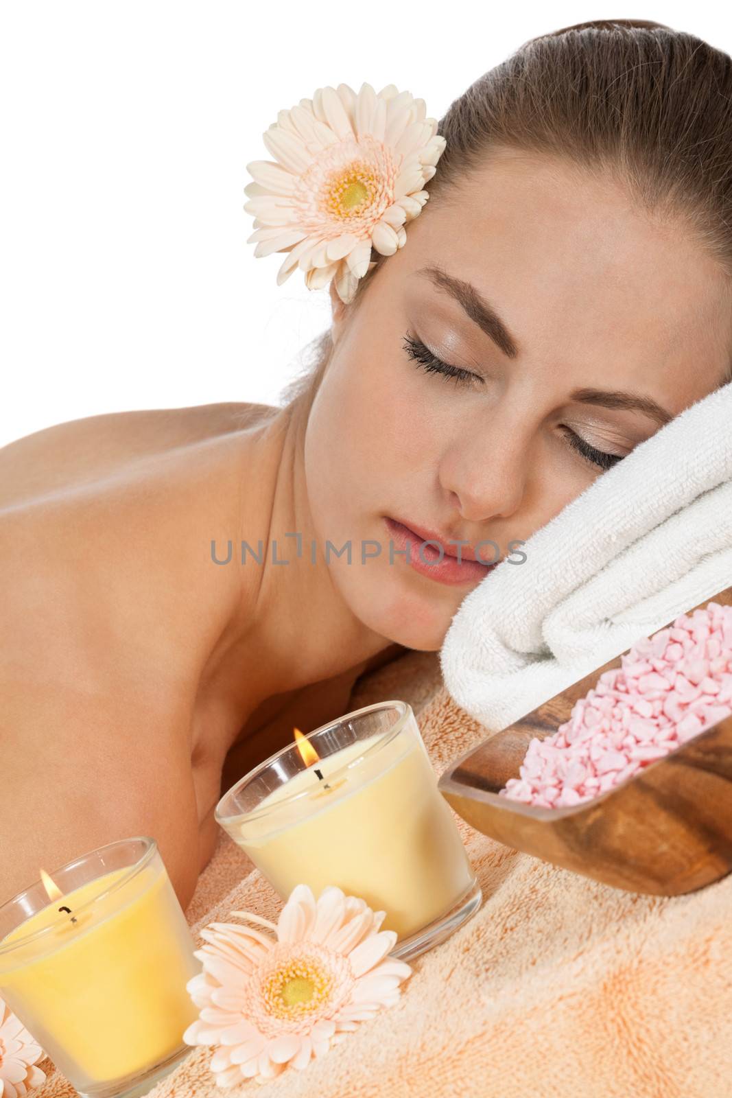 attractive helathy caucasian woman hot stone massage wellness  spa therapy