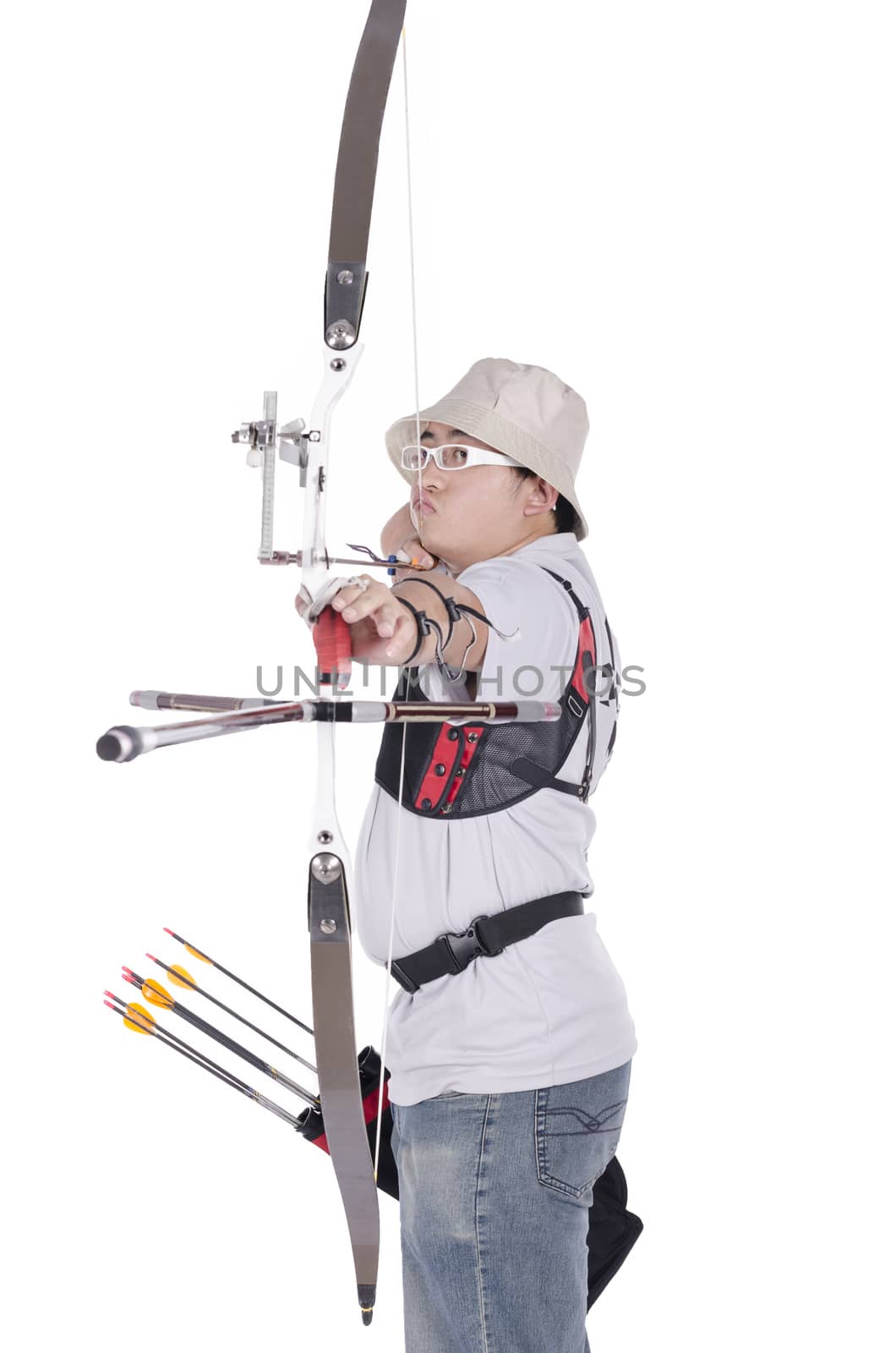 Young archer training with the bow