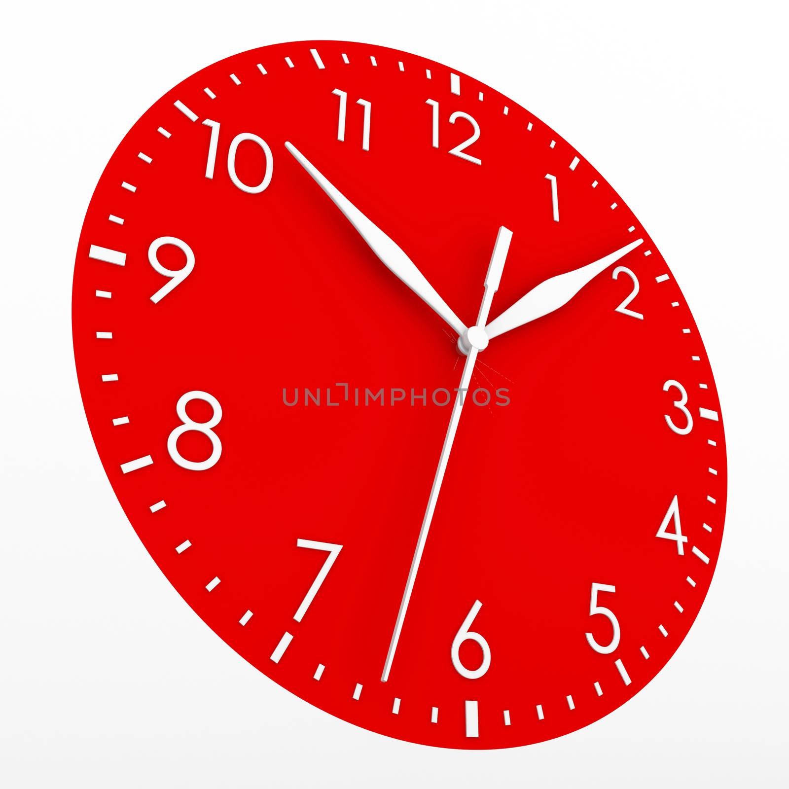 Red clock face. Isolated render on a white background