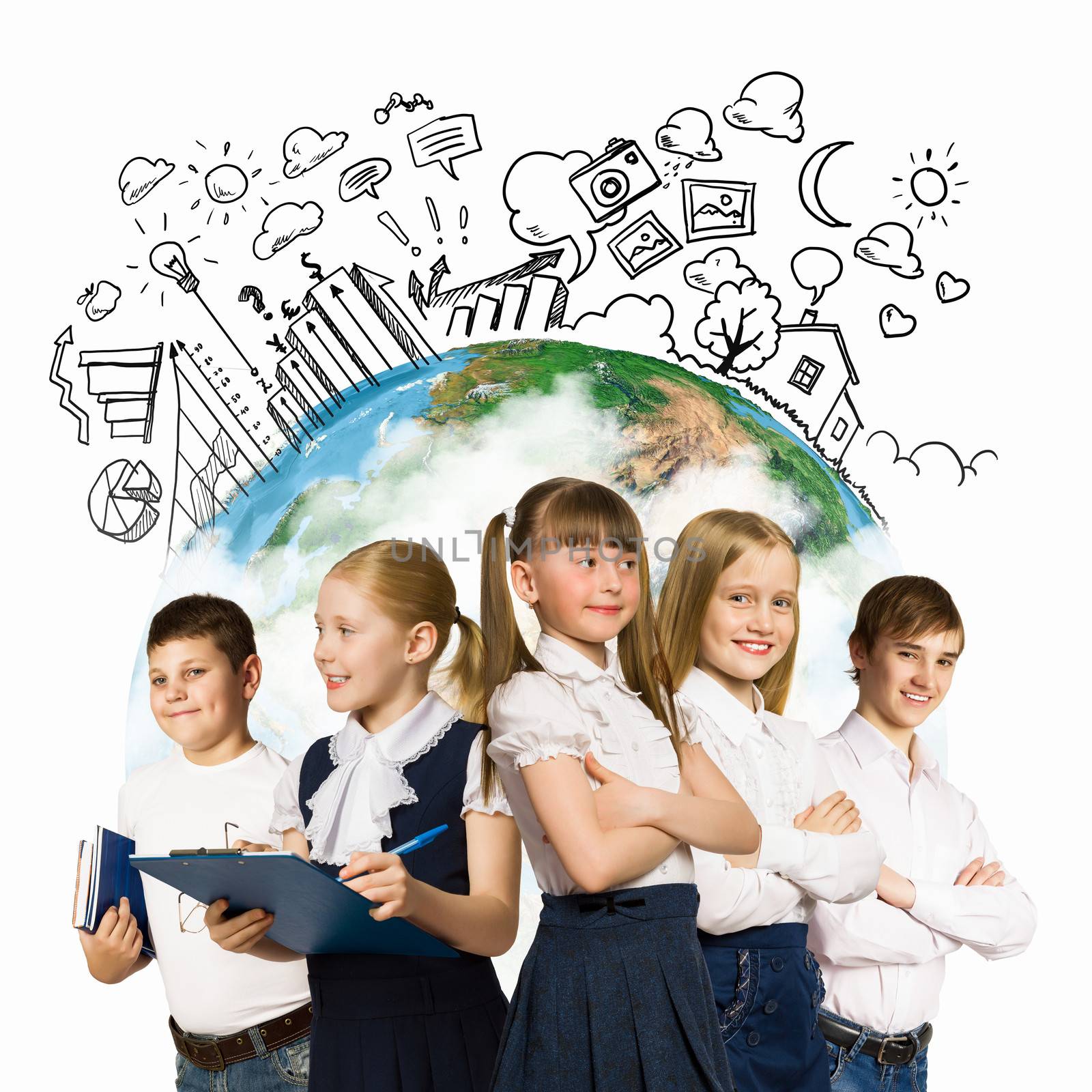 Image of kids of school age. Choosing profession. Elements of this image are furnished by NASA