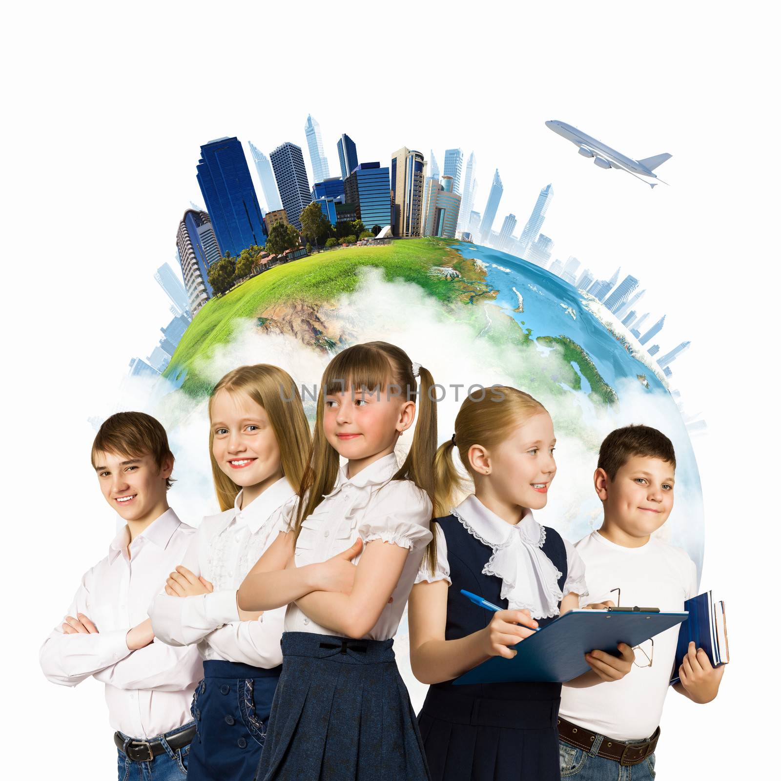 Image of kids of school age. Choosing profession. Elements of this image are furnished by NASA