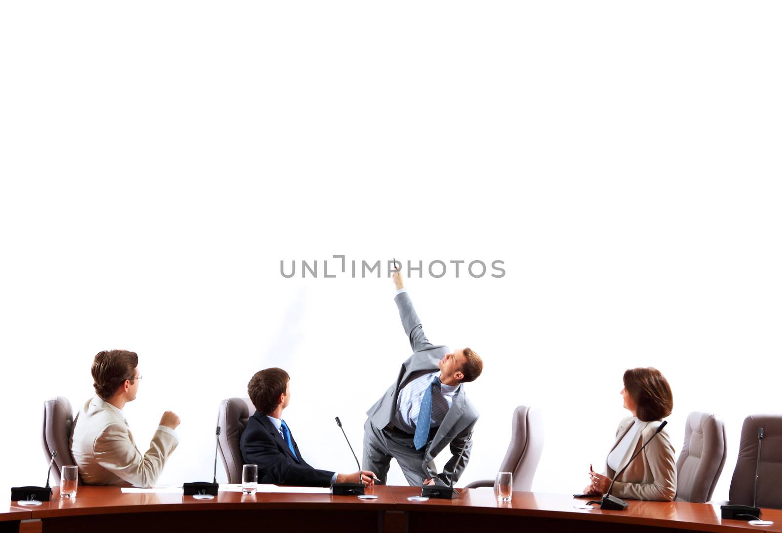 Image of businesspeople at presentation looking at screen. Space for advertisment