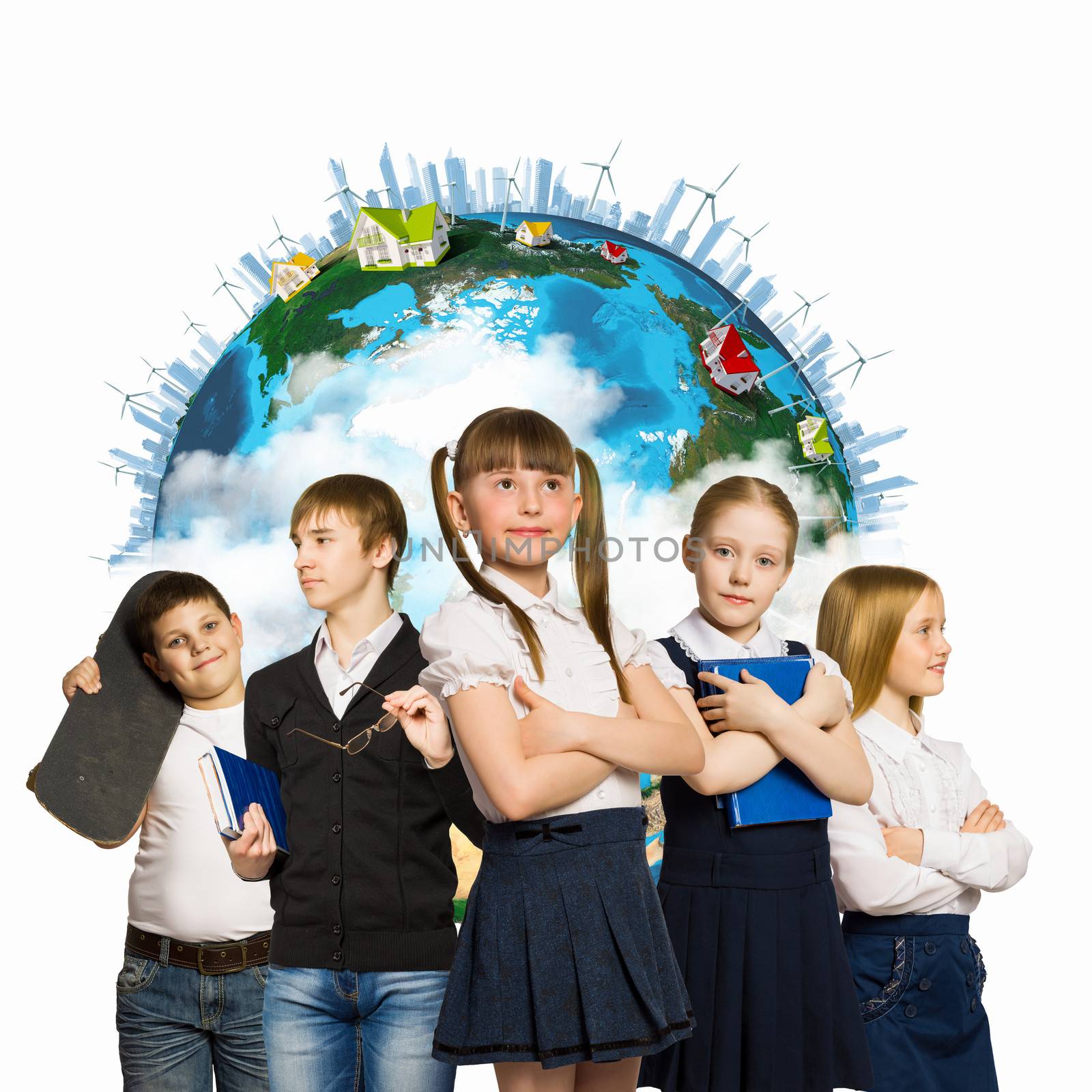 Image of kids of school age. Choosing profession. Elements of this image are furnished by NASA