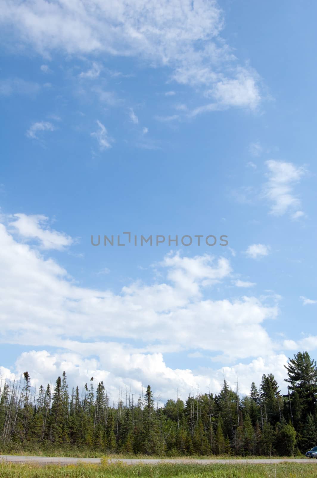 Highway through Muskoka country under cloudy sky