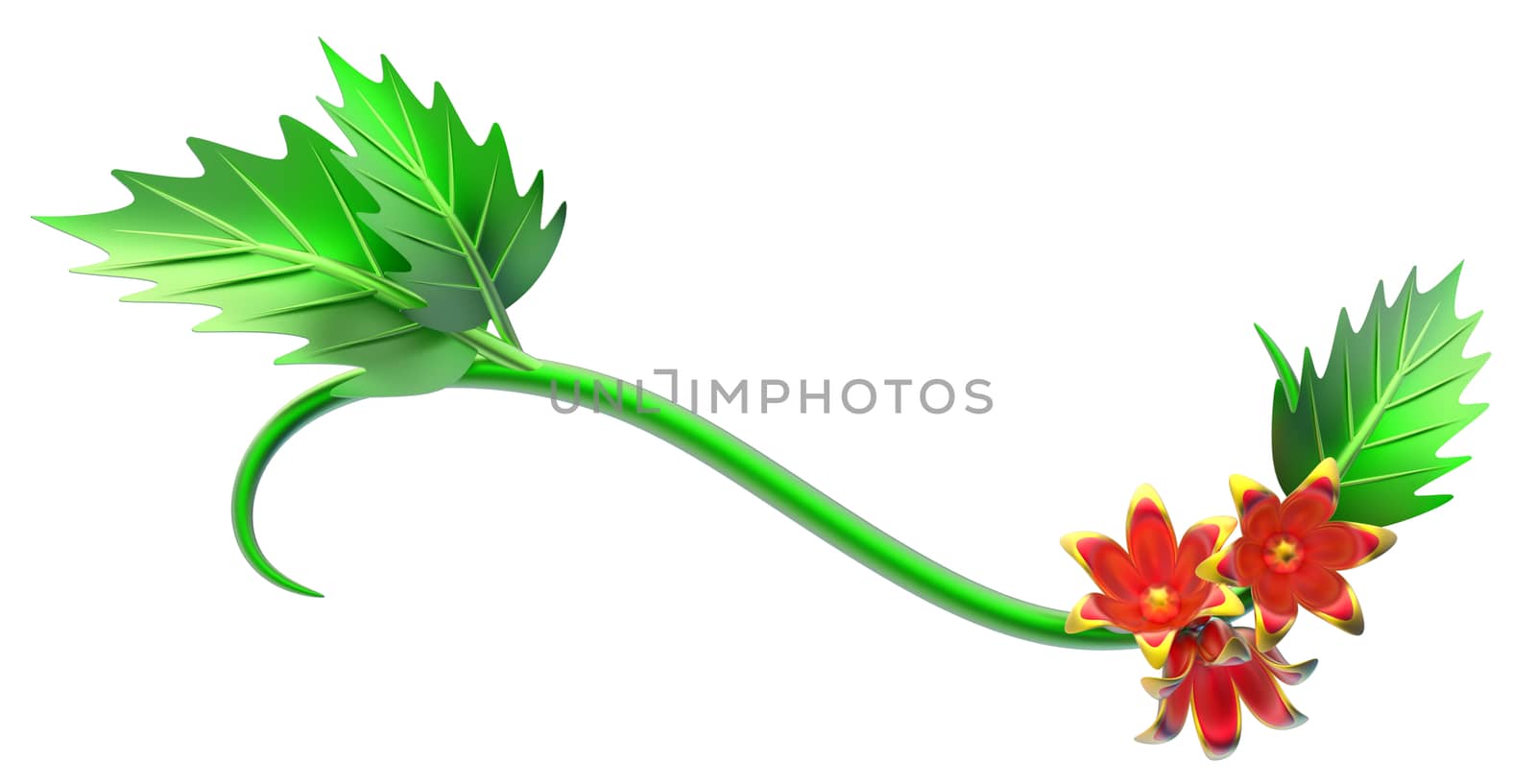 abstract green branch with leafs and flowers as decoration for frames