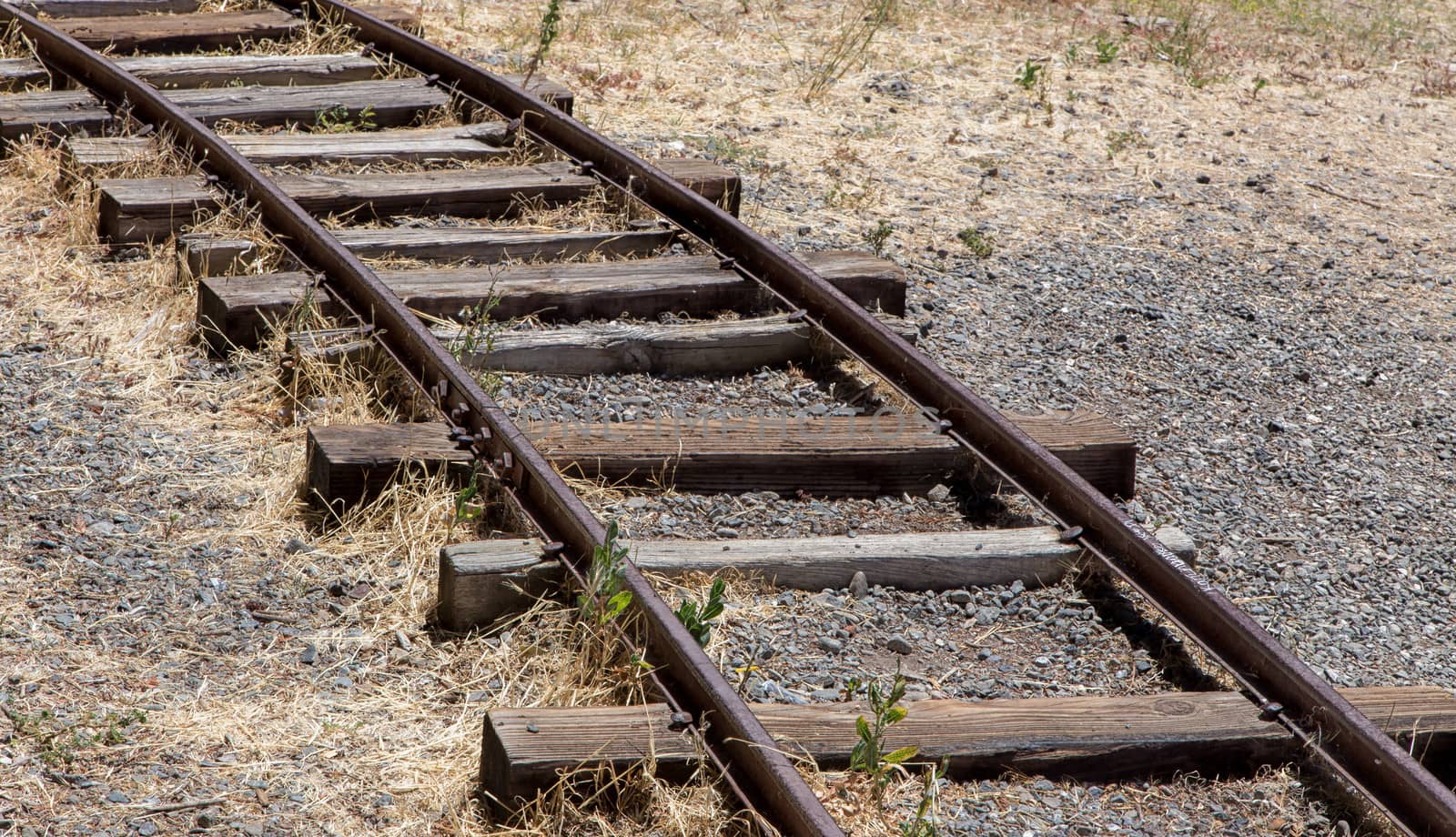 Worn Vintage Railroad Tracks on Diagonal Perspective