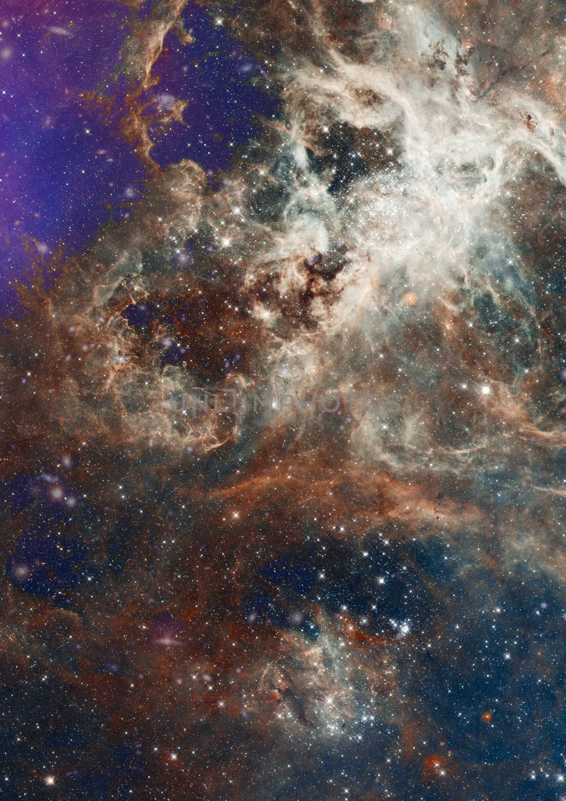 Far being shone nebula and star field against space.