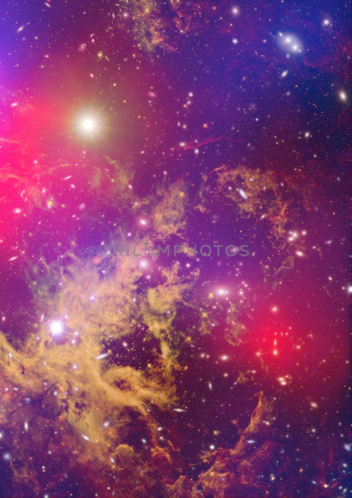 Far being shone nebula and star field against space.