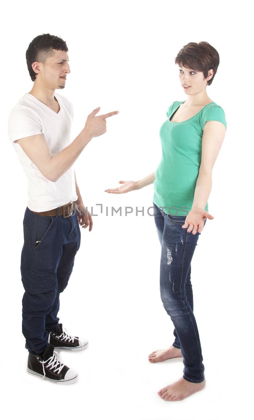 Man and woman having a argue isolated on white background by gigra