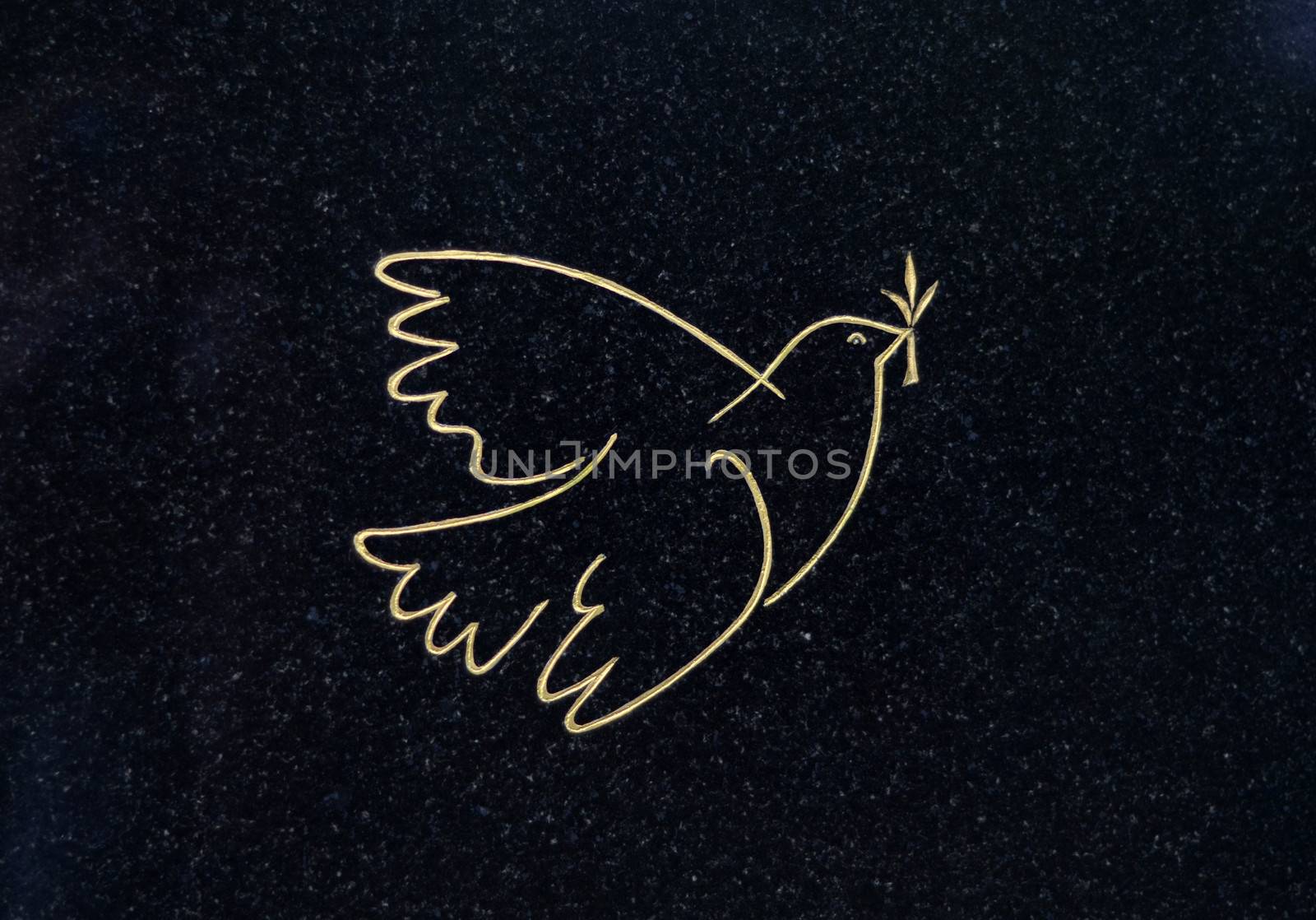 An Engraved Gold Dove Of Peace On A Grave In A Cemetery