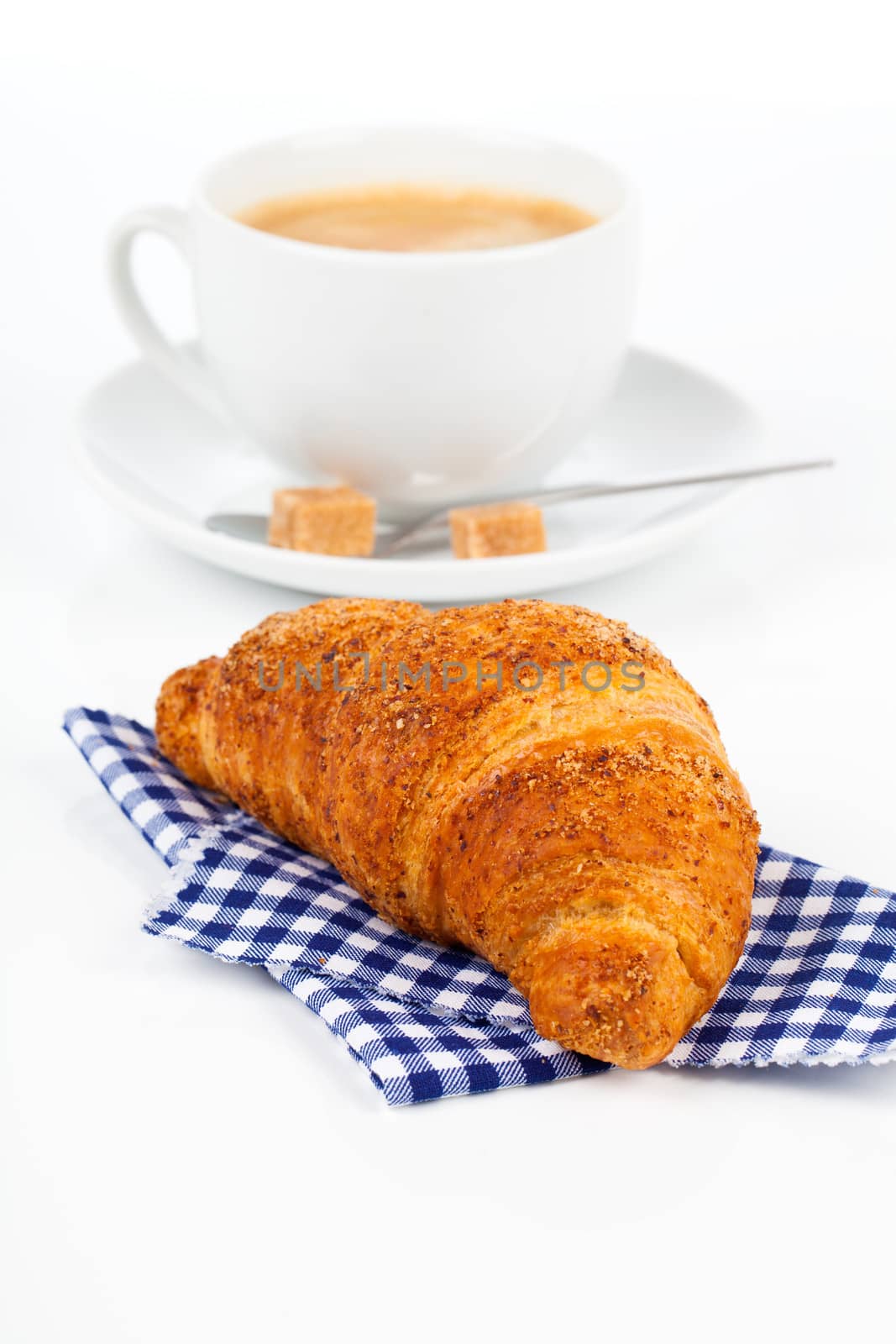 Croissant with caffee cup. Isolated on white backgroun by motorolka