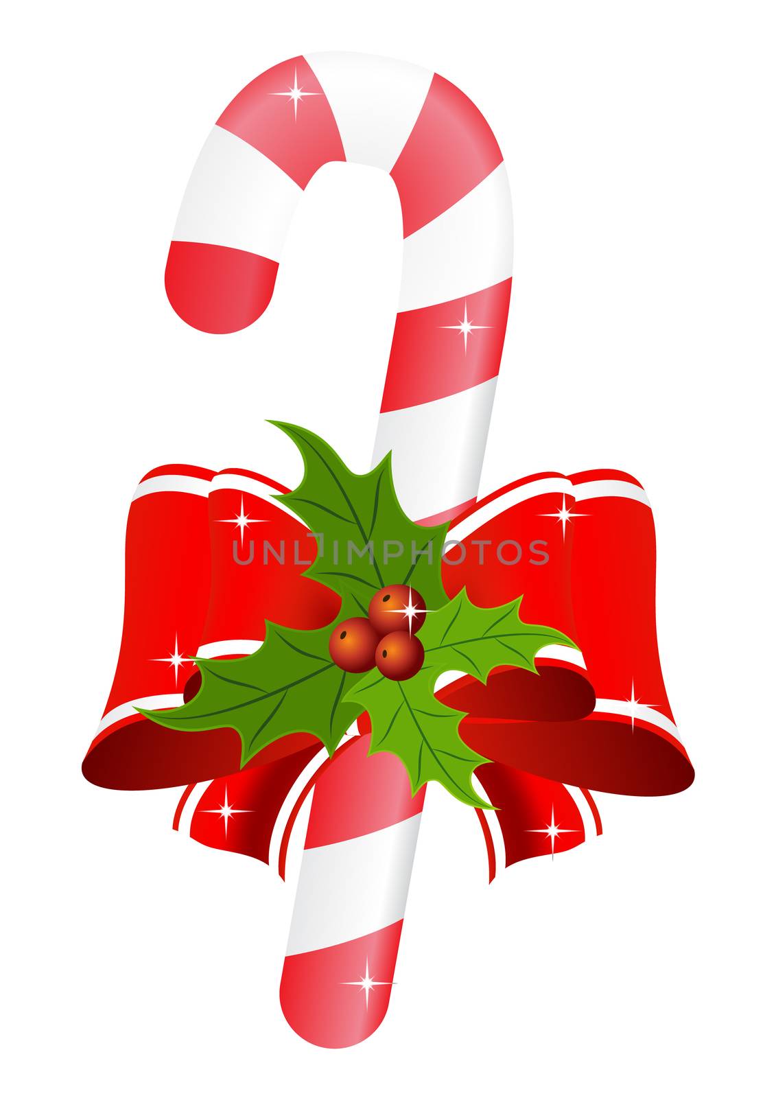 Christmas lollipop with red bow isolated on white background