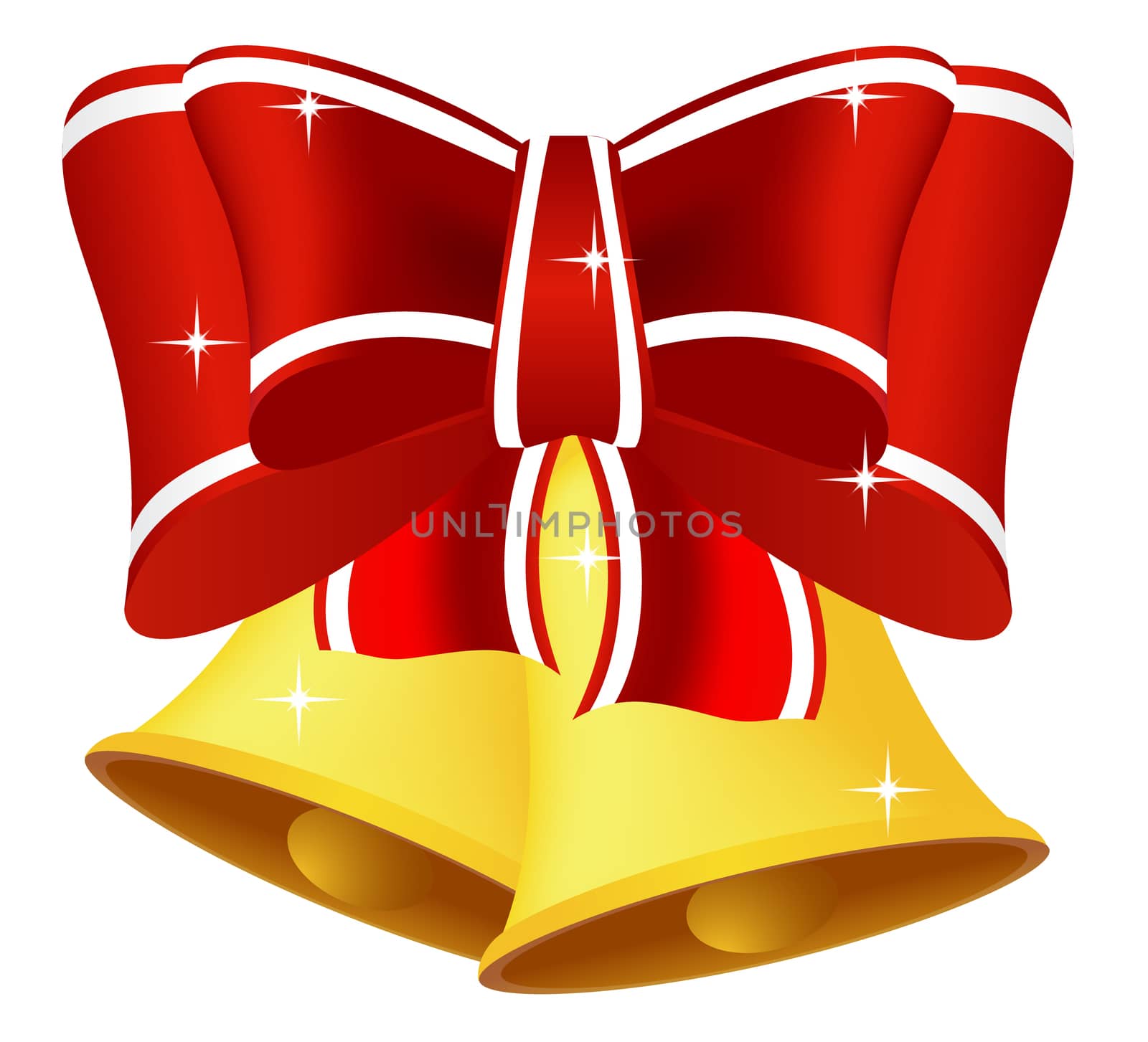 Christmas bells with red bow isolated on white background