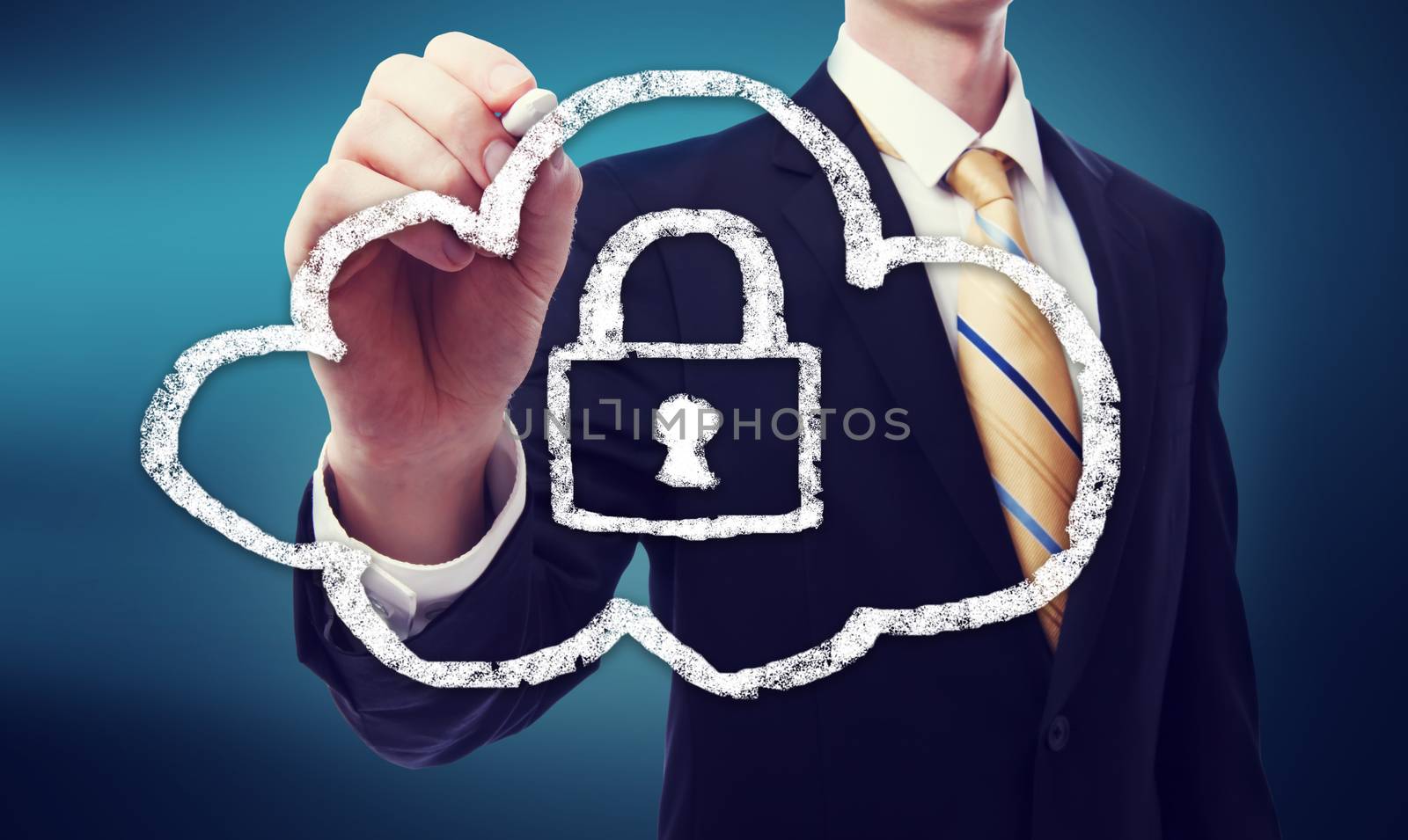 Secure Online Cloud Computing Concept with Business Man 