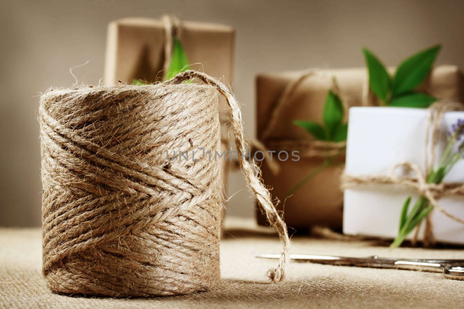 Rustic hemp cord spool with natural style handcrafted gift boxes