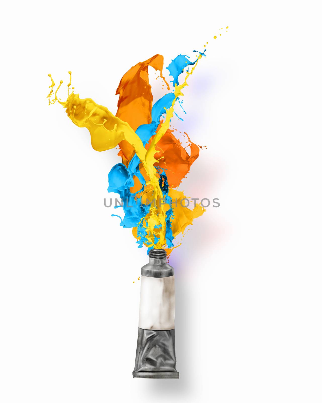 Image of paint tube with color splashes