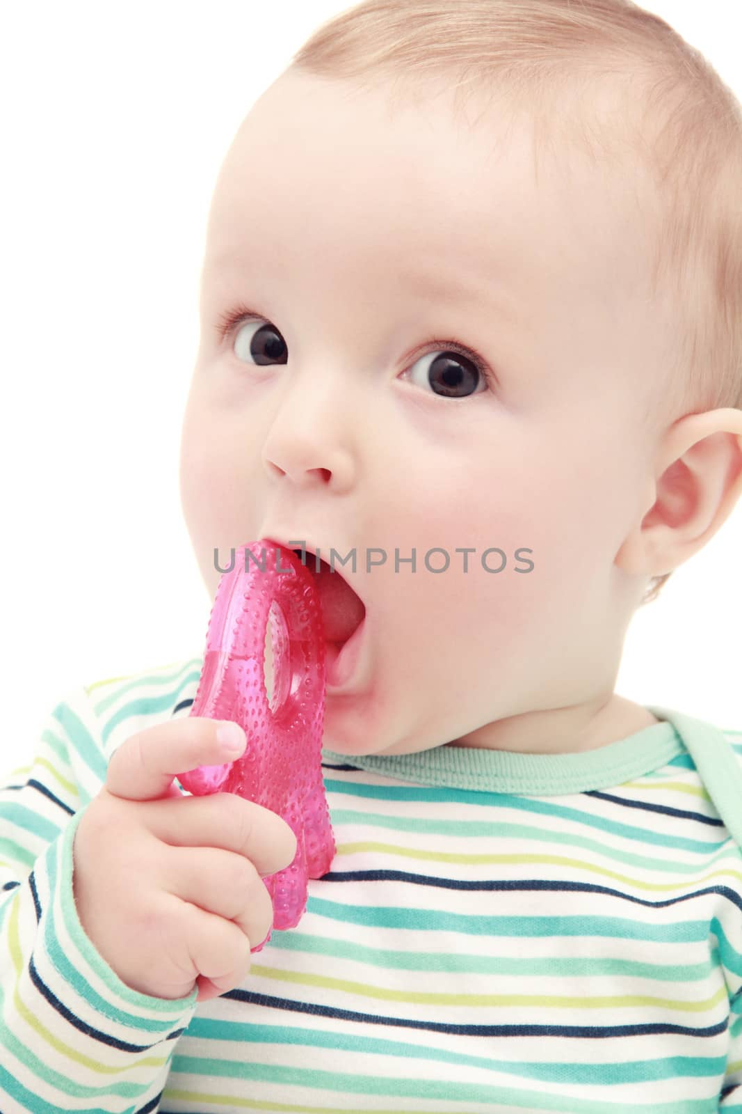 beautiful baby with chew toy