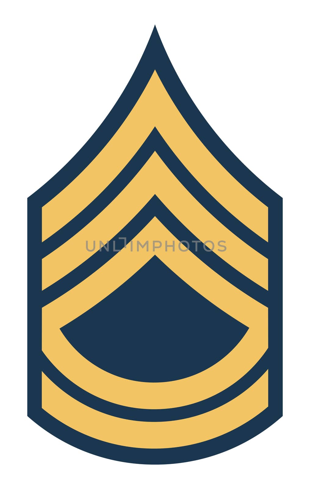 American Sergeant First Class insignia rank badge isolated on white background.