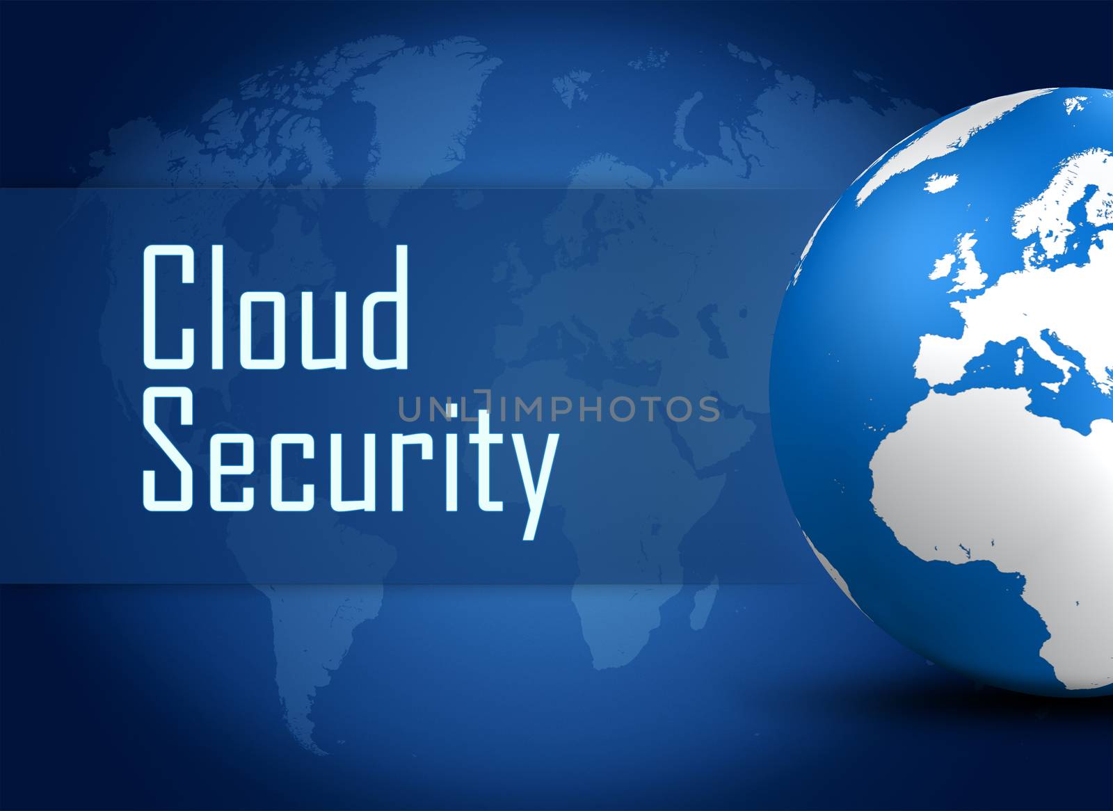 Cloud Security concept with globe on blue world map background