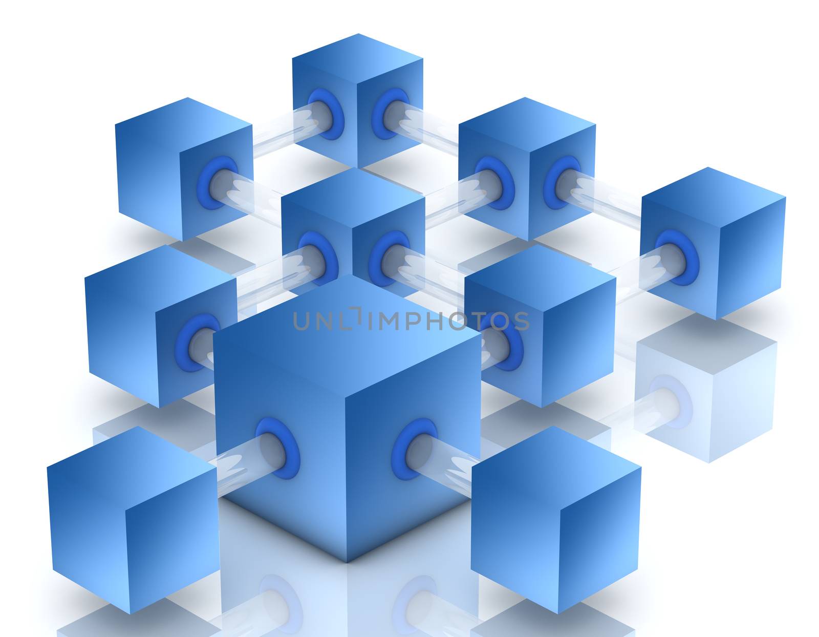 Abstract 3d network concept illustration on white background