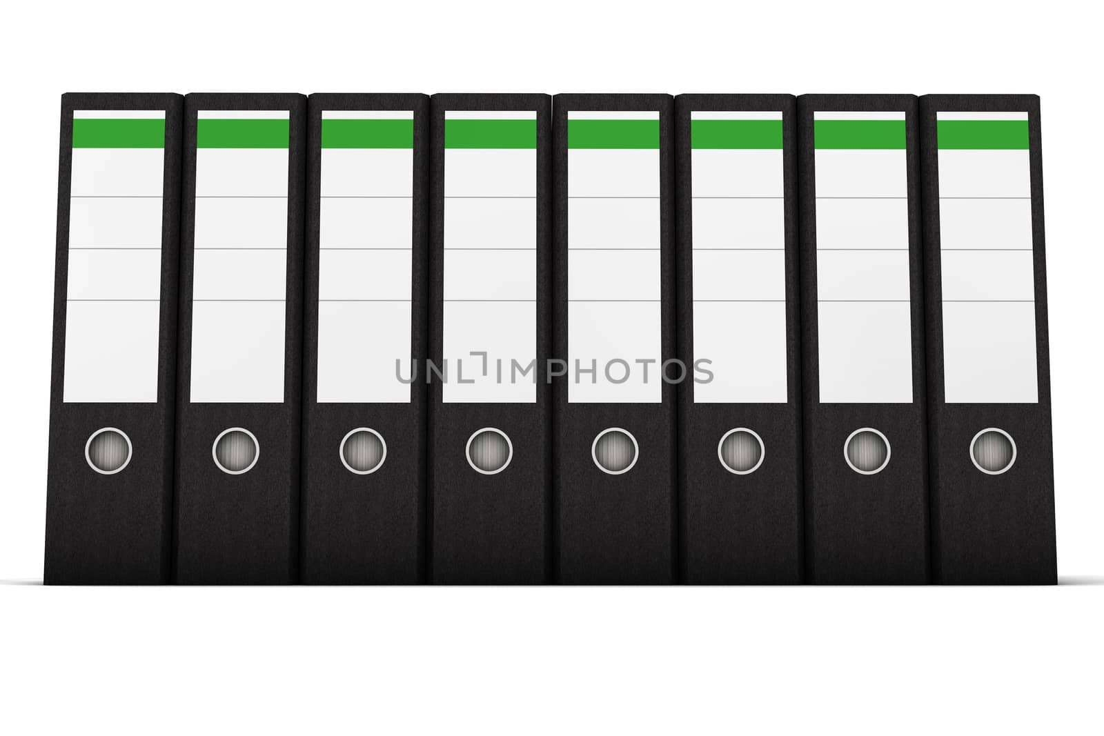 Black ring binder in a row on white background