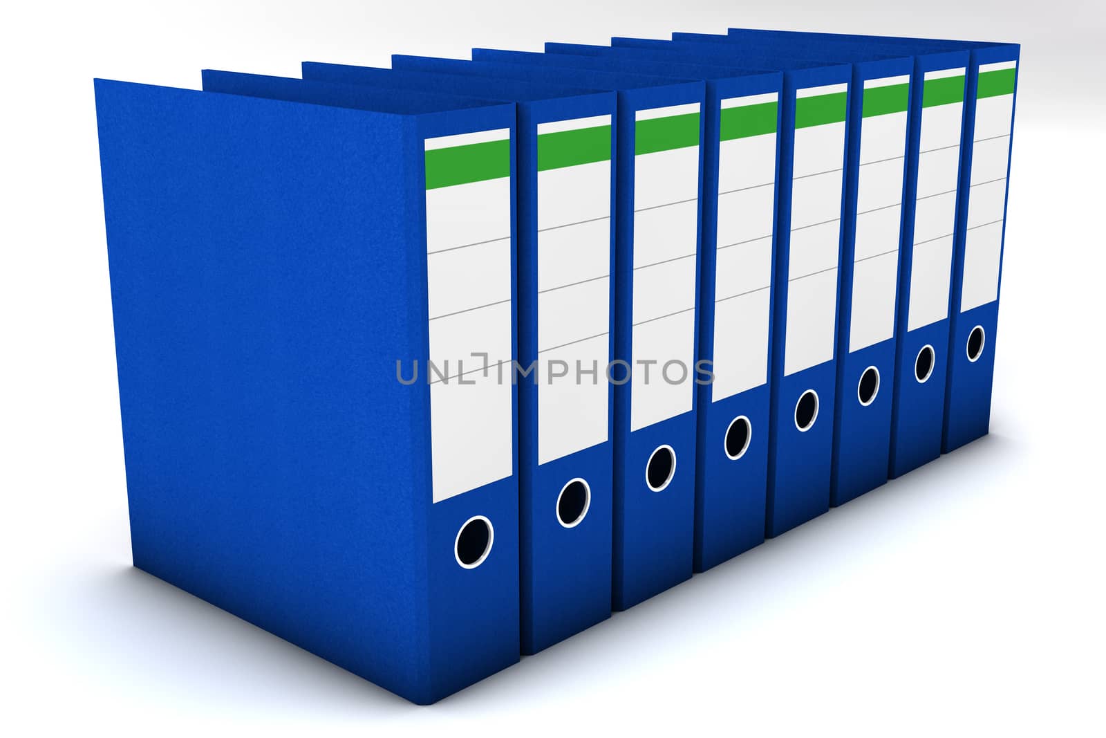 Blue ring binder in a row on white background