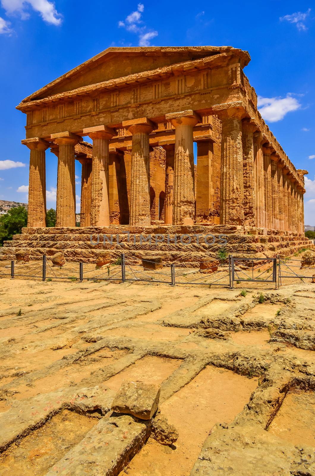 Vertical view of ruins of ancient temple in Agrigento, Sicily by martinm303