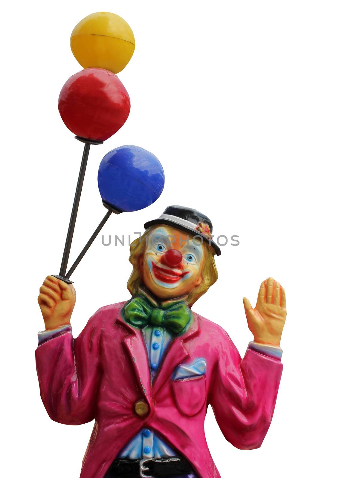 Model of circus clown with balloons isolated on a white background.