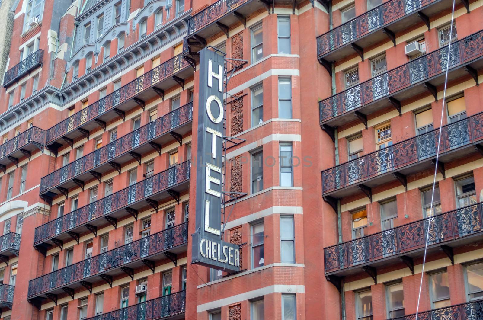 NEW YORK - CIRCA MAY 2013: The Hotel Chelsea, New York, circa May 2013. The Hotel is a historic landmark in New York, known for the notability of its residents over the years