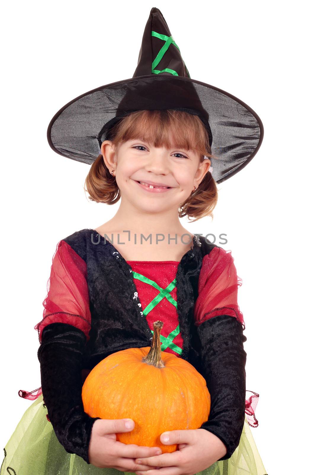 happy little girl witch with pumpkin halloween by goce