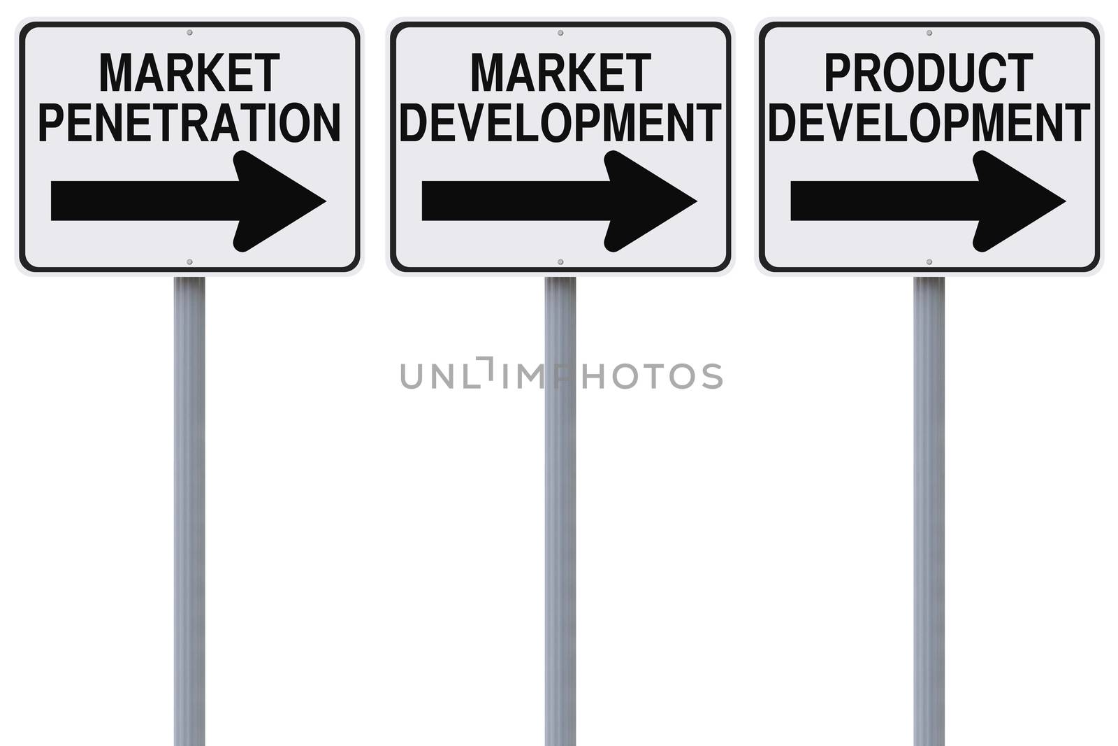 Modified one way street signs on business strategy options (isolated on white)