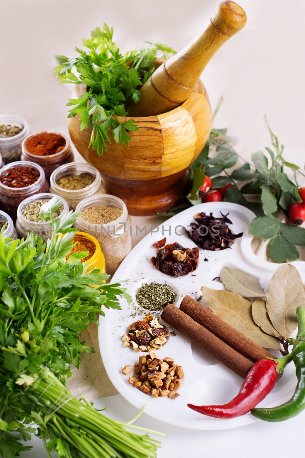 Mix of fresh herbs, spices and oil by Angel_a