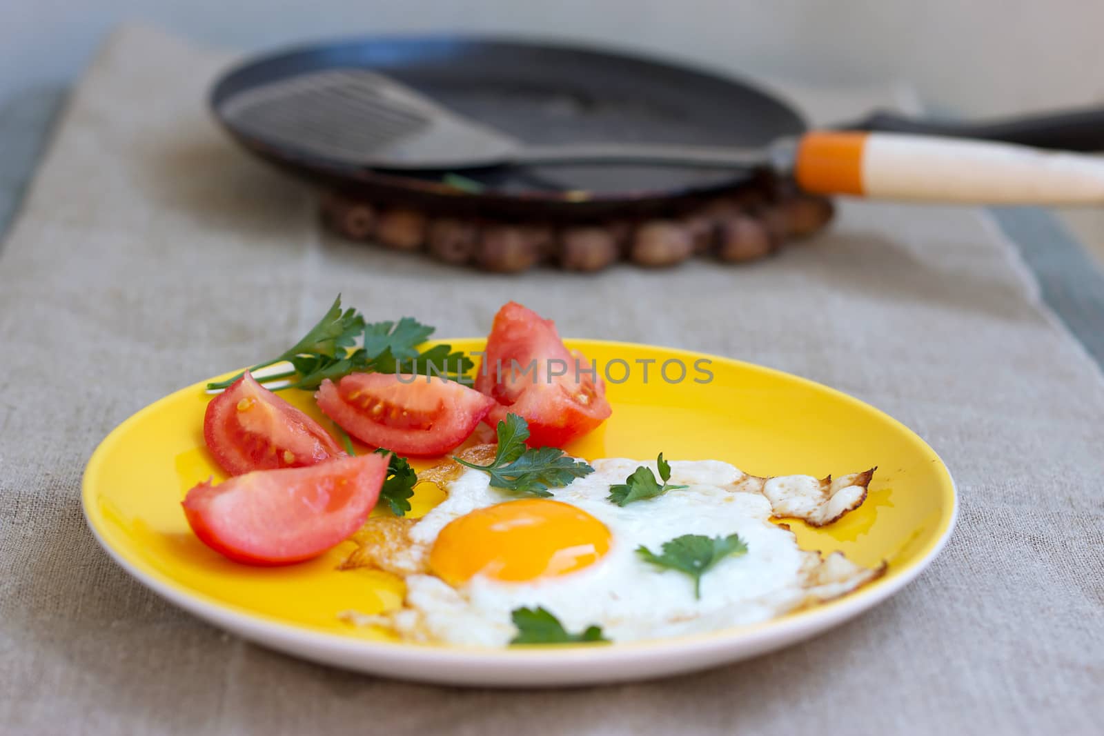 fried eggs a yellow plate by victosha