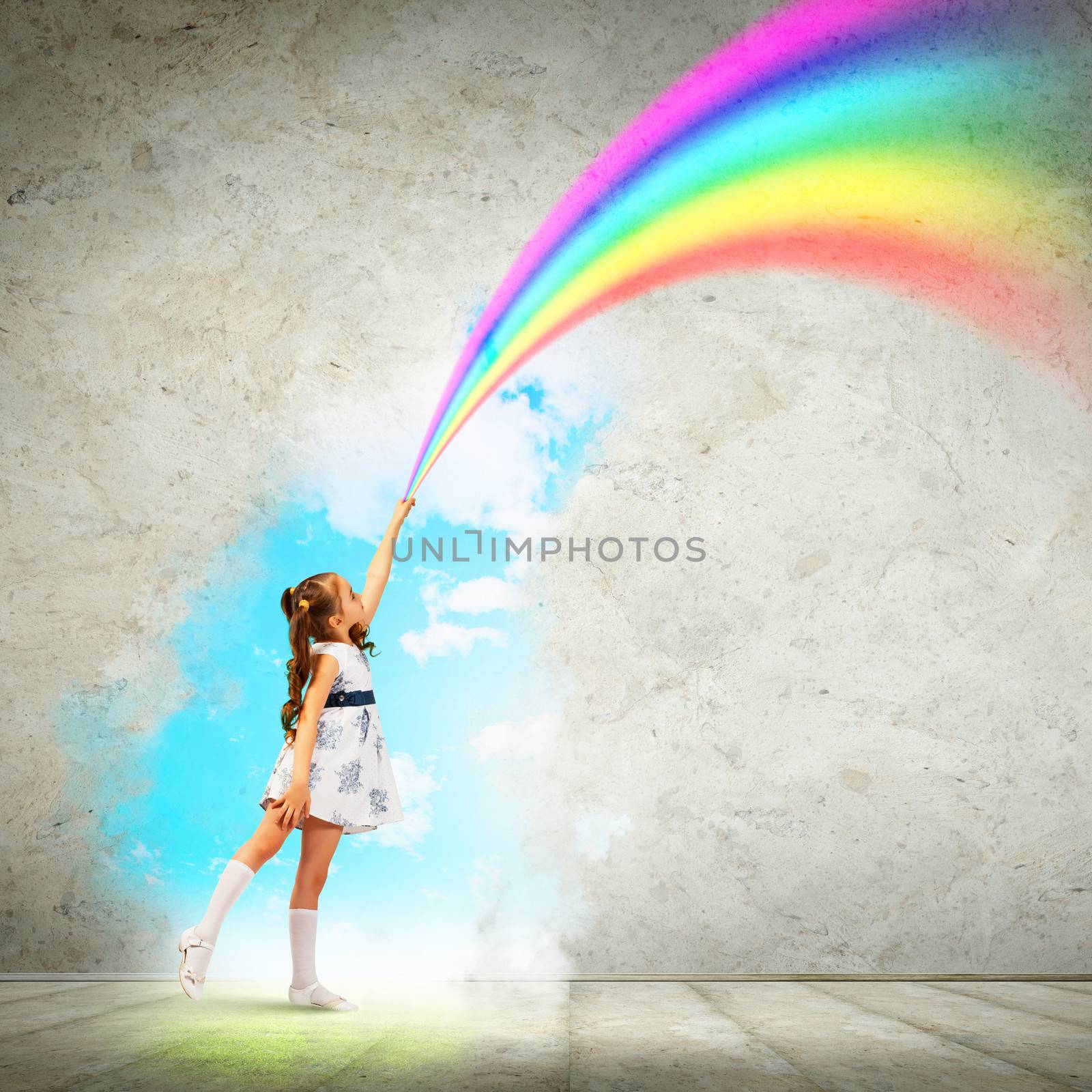 Little girl drawing rainbow by sergey_nivens
