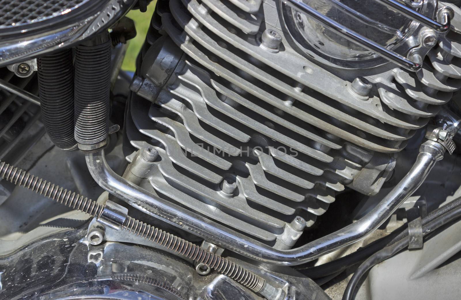 Finning cylinder motorcycle engine on closer examination