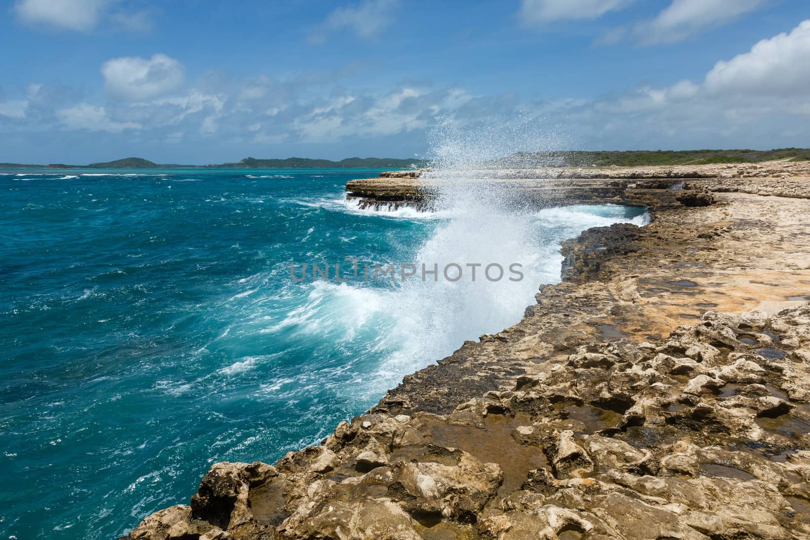 Waves Crashing over Coastline at Devil's Bridge Antigua by scheriton