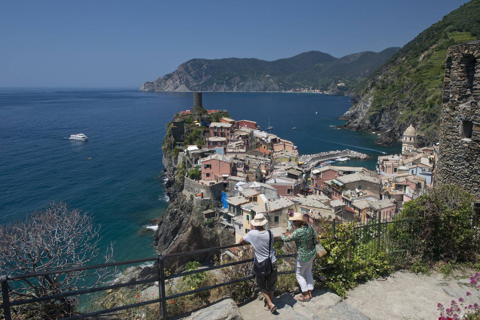 View of the picturesque village of Vernazza in the heart of the Cinque Terre, important national park and world heritage of unesco