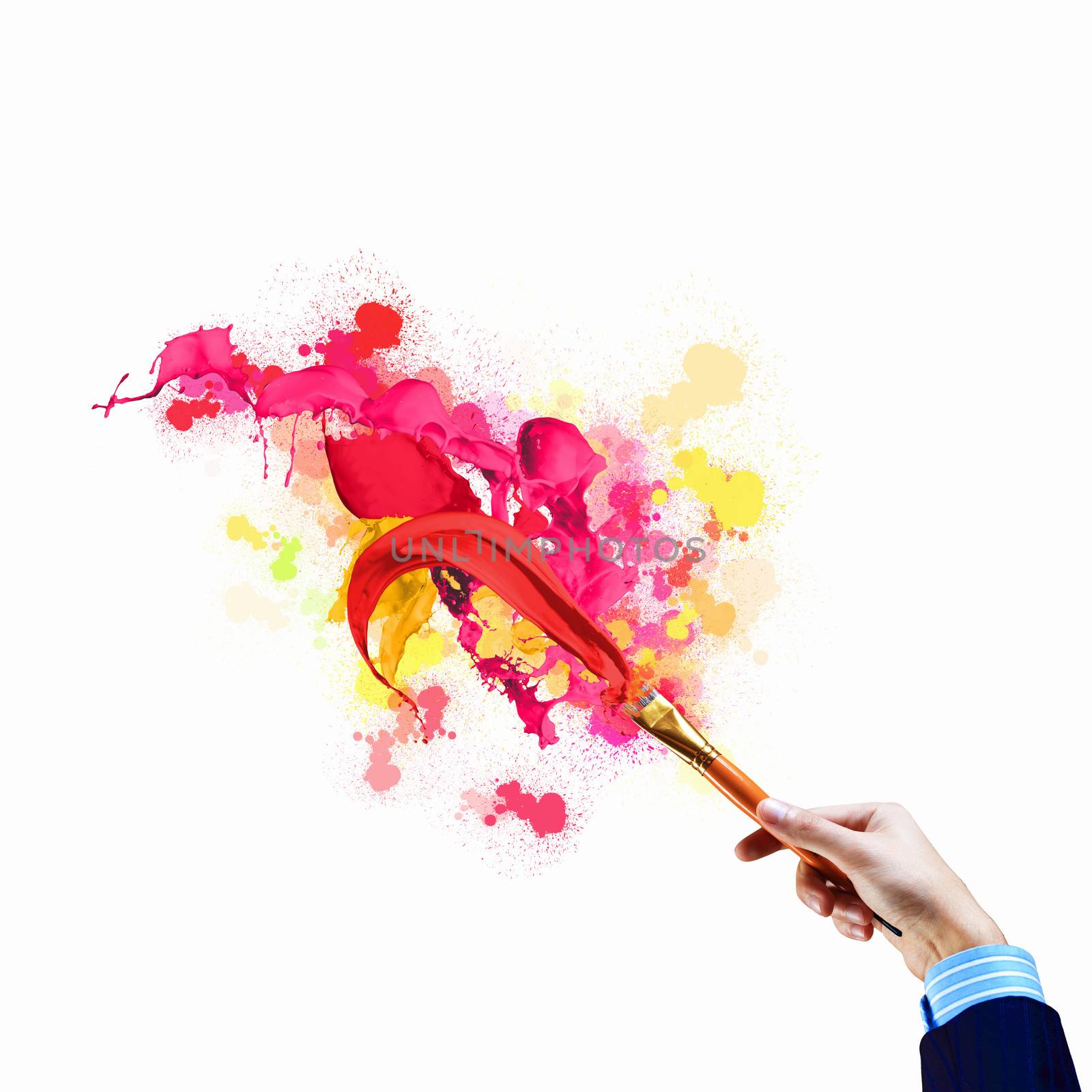 Background image with human hand holding paint brush
