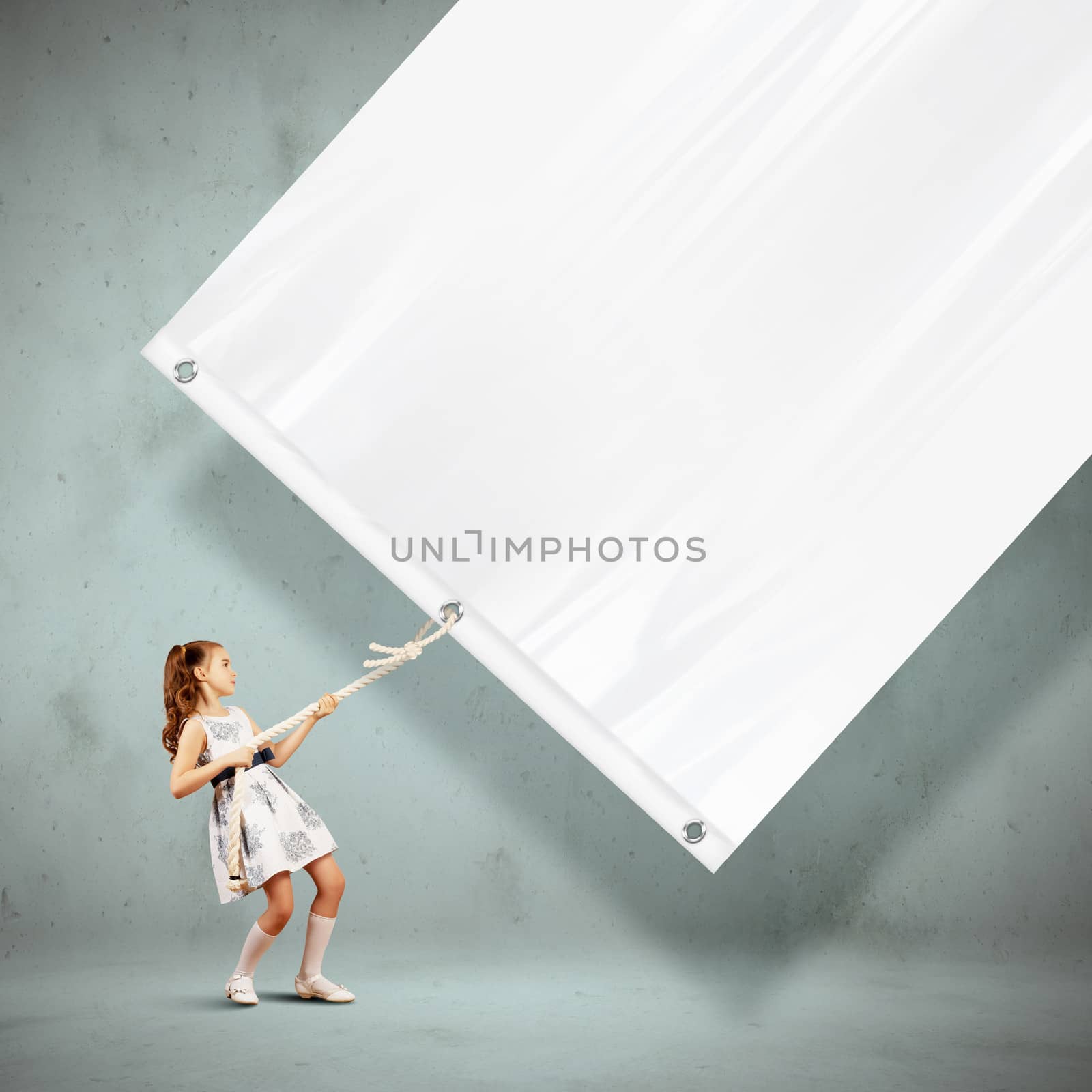 Little girl pulling banner by sergey_nivens