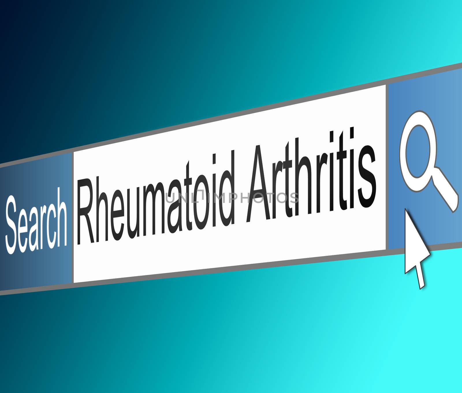 Illustration depicting a screen shot of an internet search bar containing a Rheumatoid Arthritis concept.