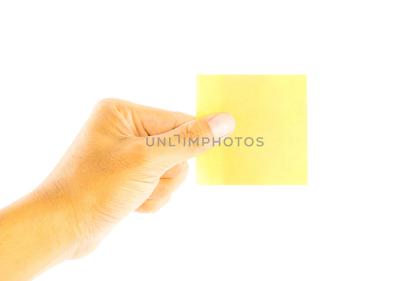 Hand holding blank business card isolated on white background